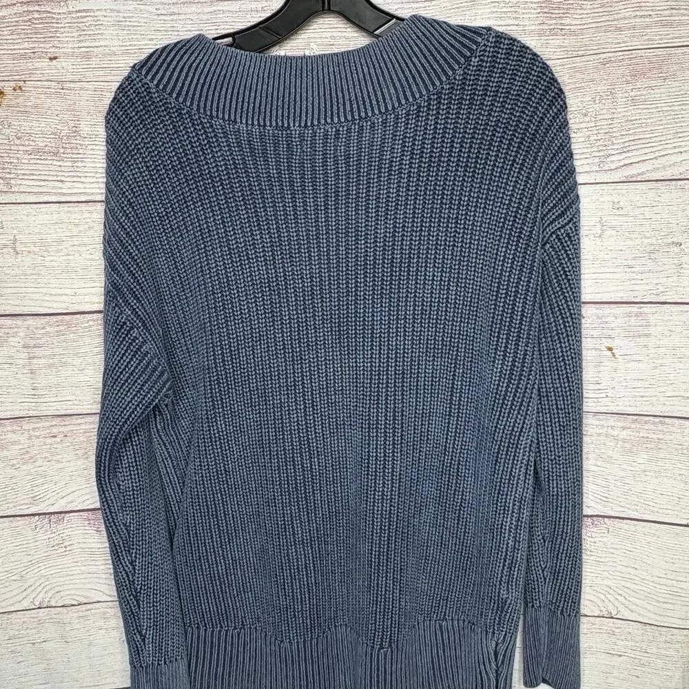 Aerie 100% Cotton Ribbed Blue Oversized Soft V Neckline Pullover Sweater Small